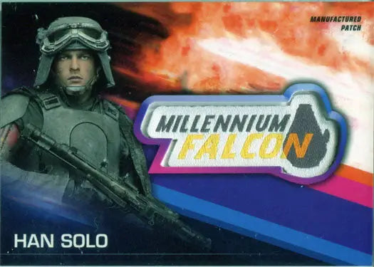 Star Wars patch card featuring Alden Ehrenreich as Han Solo in military gear with logo