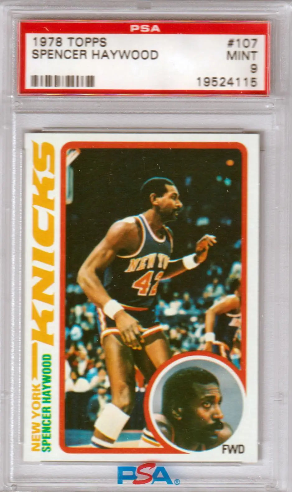 PSA 9 Mint Spencer Haywood 1978 Topps card #107 for Columbia Hobby New York Knicks collectors