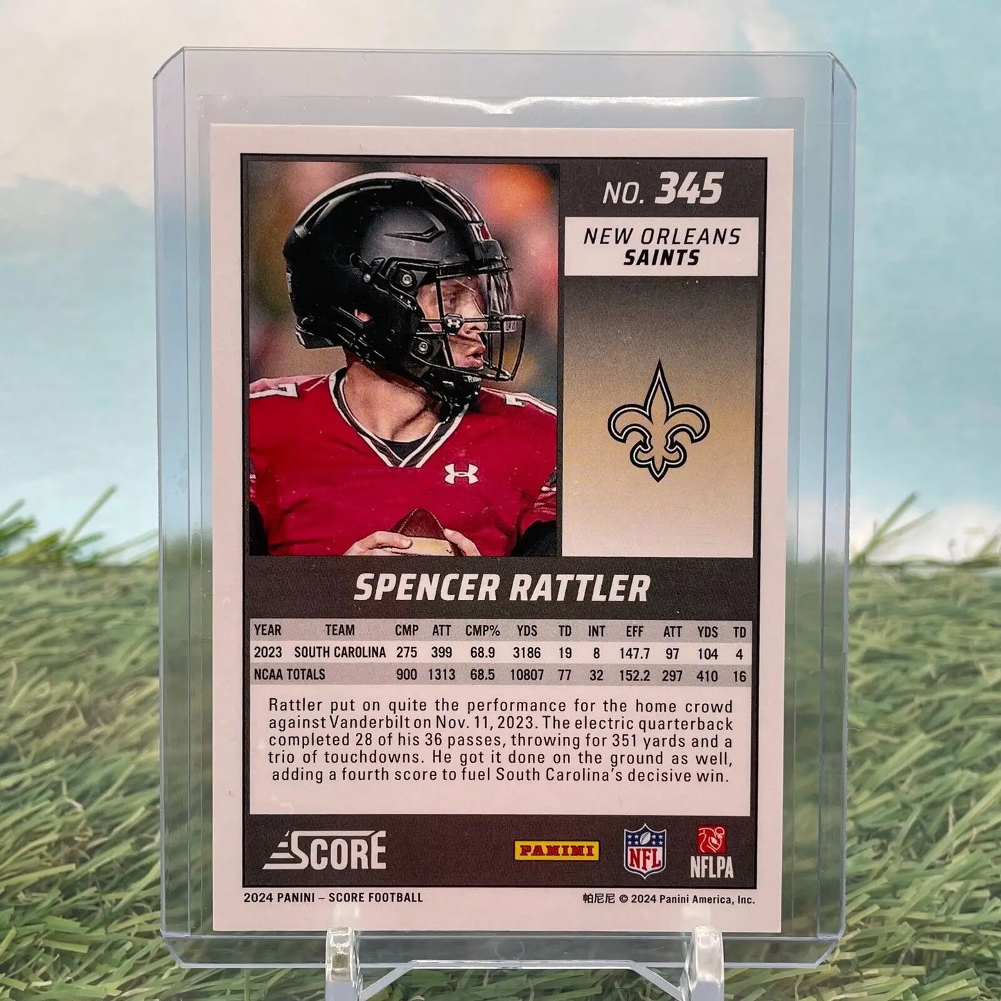 Spencer Rattler 2024 Panini Score Rookie Card /135 for Saints football collectors