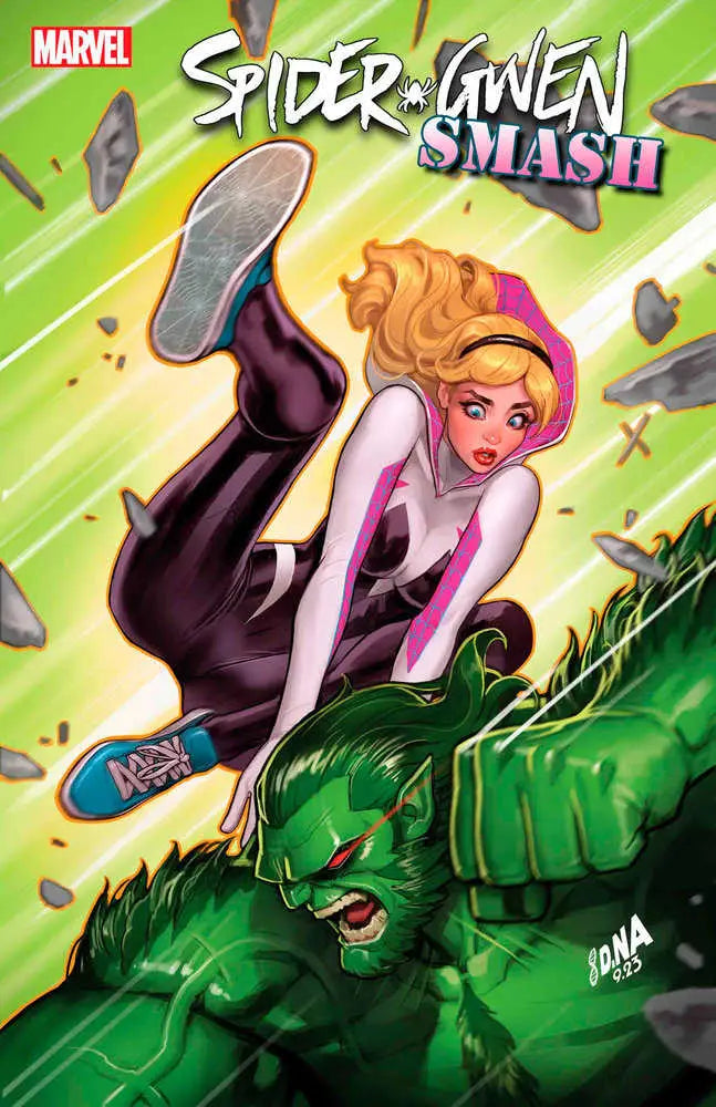 Spider-Gwen in action on Comic book cover of Spider-Gwen: Smash 3, ideal for trading cards