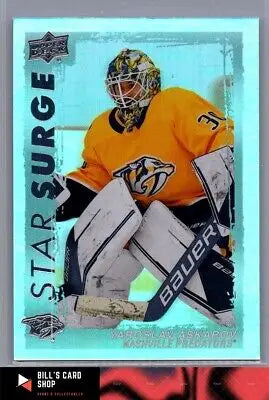 Yaroslav Askarov Star Surge hockey trading card featuring vibrant design and stats