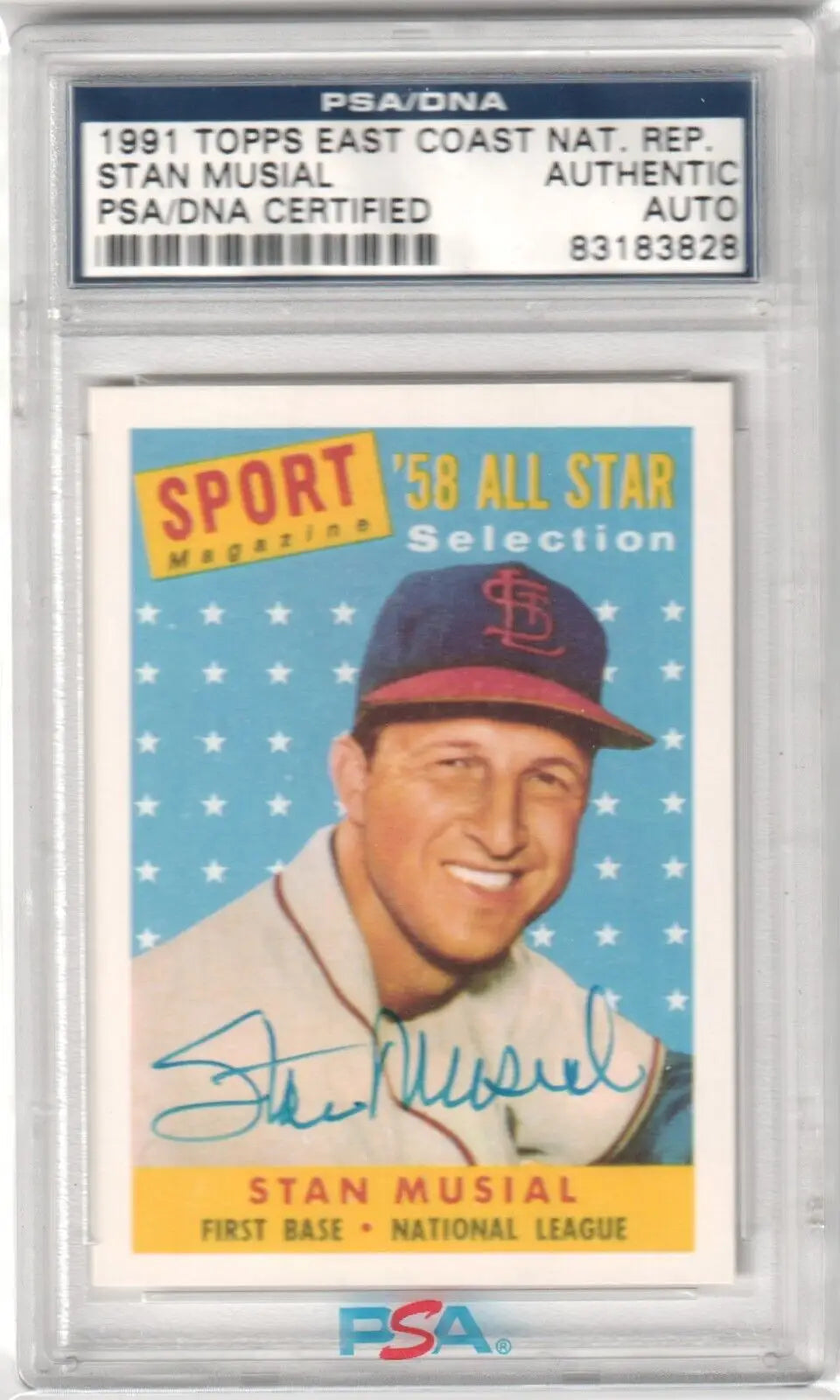 PSA-graded 1958 Topps Sport All-Star Detroit Tigers card on blue-starred background