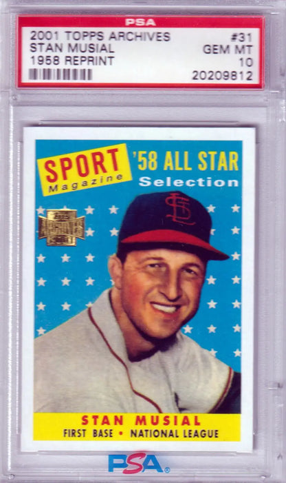 PSA-graded 1958 Sport Magazine All-Star card of St. Louis Cardinals player for Topps Archives