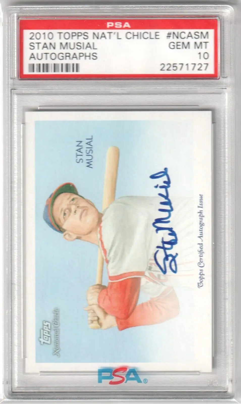 PSA-graded Stan Musial 2010 Topps National Chicle autograph card in protective holder