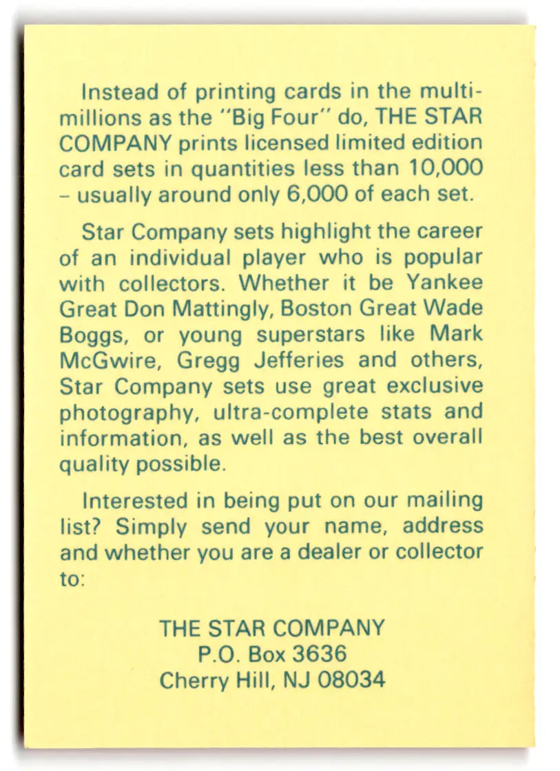 Star Company advertisement featuring Kevin McReynolds and York Mets trading cards