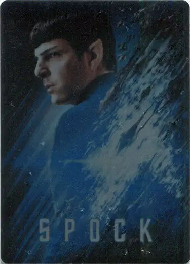 Profile portrait of Zachary Quinto as Spock in a blue uniform for Star Trek metal poster