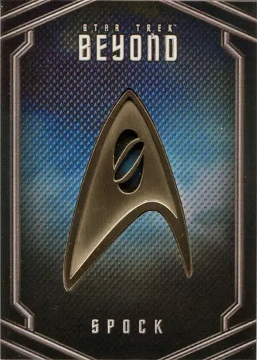 Gold Starfleet insignia badge from Star Trek, featured on a uniform pin chase card