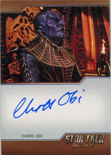 Autograph card featuring Klingon character T’Kuvma from Star Trek Discovery trading cards