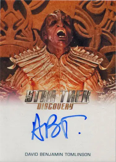 Klingon character Oreq on signed Star Trek Discovery autograph card for collectors