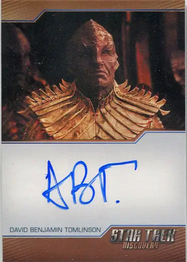 Alien character with ridged forehead in Star Trek autograph card featuring David Benjamin Tomlinson