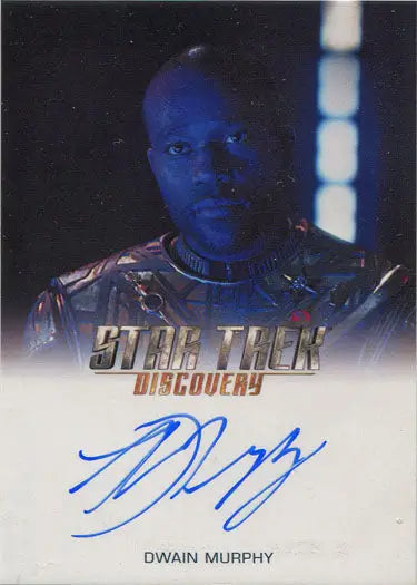 Autographed Star Trek Discovery trading card of Captain Maddox in blue lighting