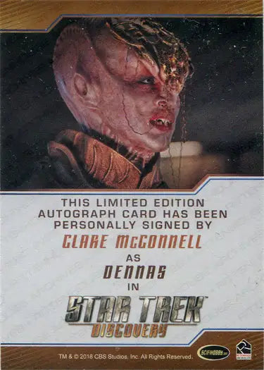 Autograph card featuring Clare McConnell as Dennas, alien from Star Trek Discovery Season 2