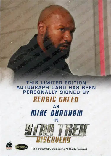 Autograph card of Kenric Green as Mike Burnham from Star Trek: Discovery trading cards