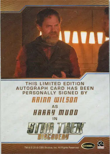 Autograph card of Rainn Wilson as Harry Mudd from Star Trek Discovery Season 2