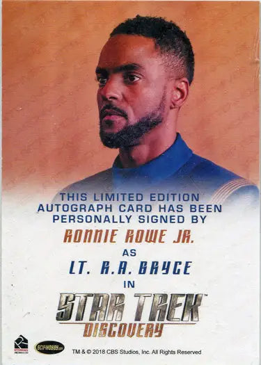 Autograph card of Ronnie Rowe Jr. as Lt. R.A. Bryce from Star Trek: Discovery trading cards