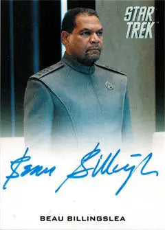 Autographed Star Trek trading card of Beau Billingslea as Abbott in gray uniform