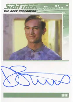 Autograph card featuring Daniel Stewart as Batai in blue uniform trading card