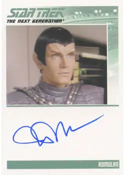 Star Trek TNG Autograph Card featuring John DeMita as Romulan with blue signature