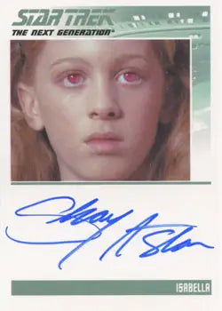 Autograph card featuring Shay Astar as Isabella with reddish eyes on a green background