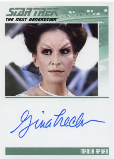 Autographed trading card of Gina Hecht as Manua Apgar from Star Trek TNG