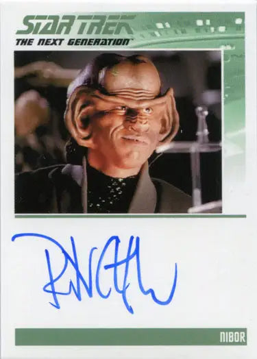 Autograph card of Ferengi character Nibor by Peter Slutsker from Star Trek TNG trading cards