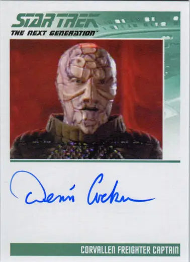 Autograph card of Dennis Cockrum as Corvallen from Star Trek TNG trading cards