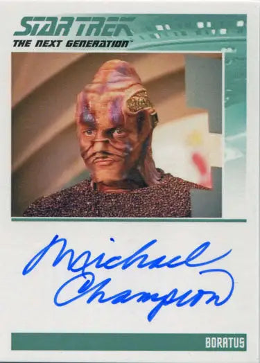 Autograph card of Michael Champion as Boratus, a Ferengi from Star Trek TNG trading cards