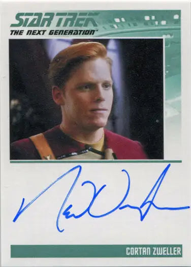 Autographed trading card of Ned Vaughn as Cortan Zweller from Star Trek TNG