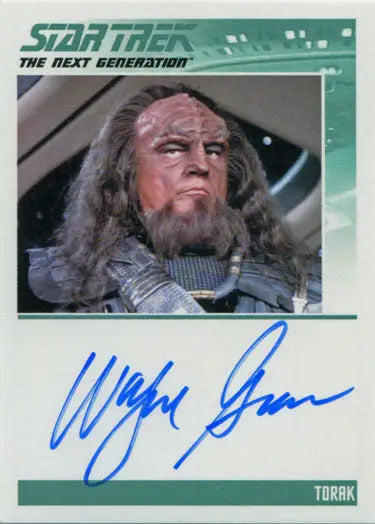 Autograph card of Wayne Grace as Torak from Star Trek: The Next Generation trading cards