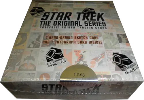 Sealed box of Star Trek trading cards featuring Juan Ortiz’s portfolio prints design