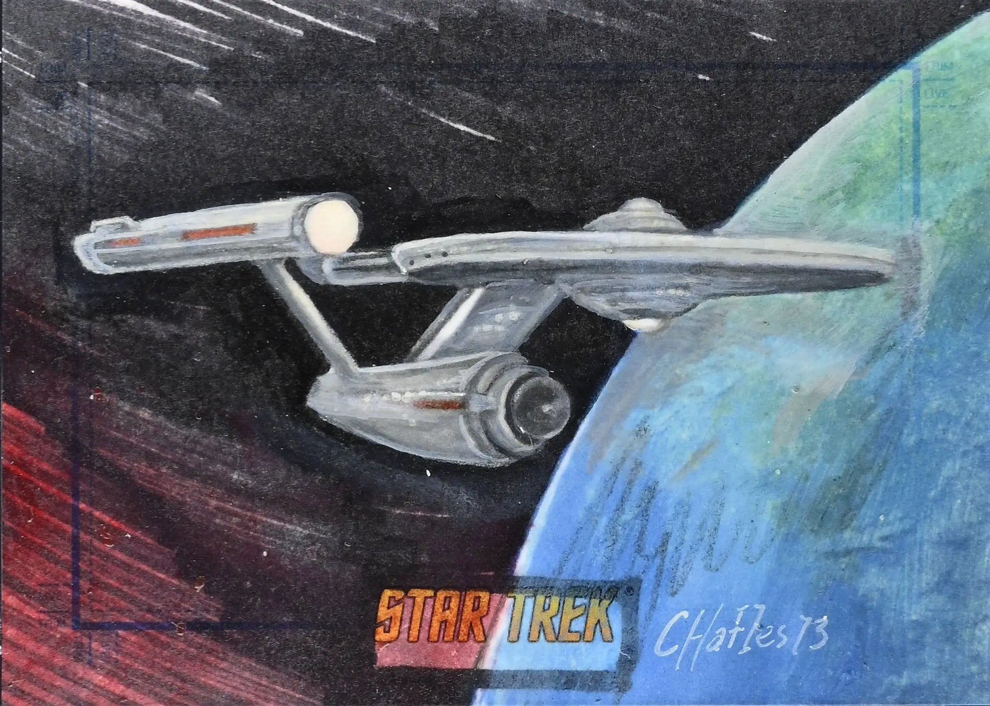 Star Trek TOS sketch of the Starship Enterprise in Charles Hall’s Portfolio Prints