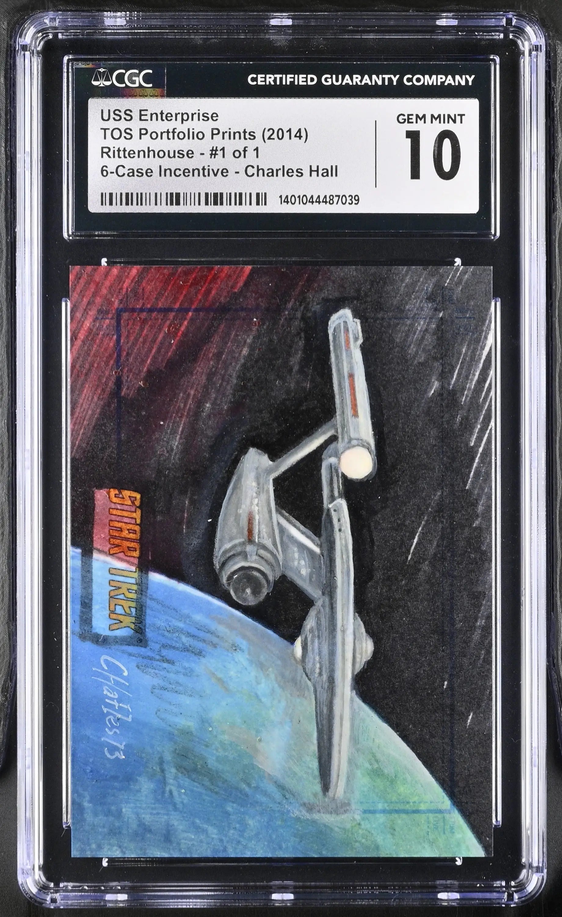 Graded CGC 10 trading card of USS Enterprise from Star Trek TOS Portfolio Prints