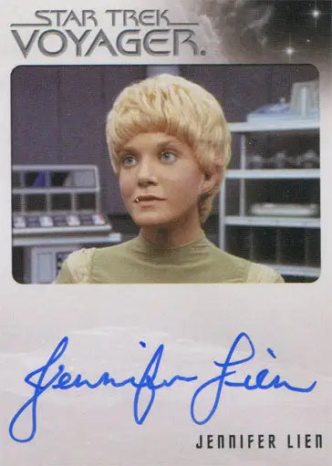 Autographed trading card of Jennifer Lien as Kes in Star Trek Voyager uniform