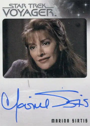 Autographed Star Trek Voyager trading card of Marina Sirtis as Deanna Troi