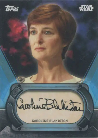 Trading card of Caroline Blakiston as Mon Mothma with autograph and portrait