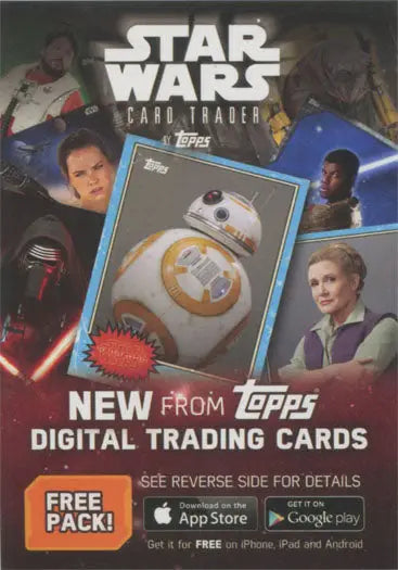 Star Wars digital trading cards advertisement featuring BB-8 droid and character portraits