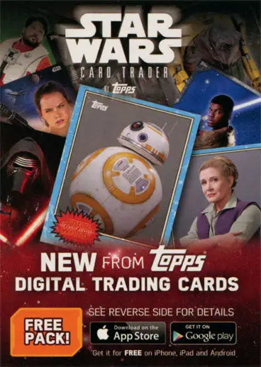 Star Wars digital trading cards advertisement showcasing characters and BB-8