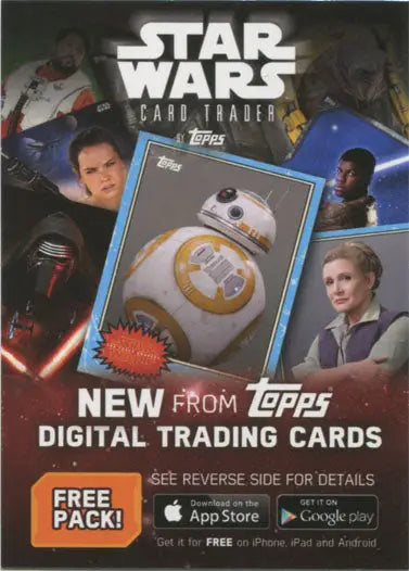 Star Wars Force Awakens Chrome digital trading promo card featuring BB-8 droid