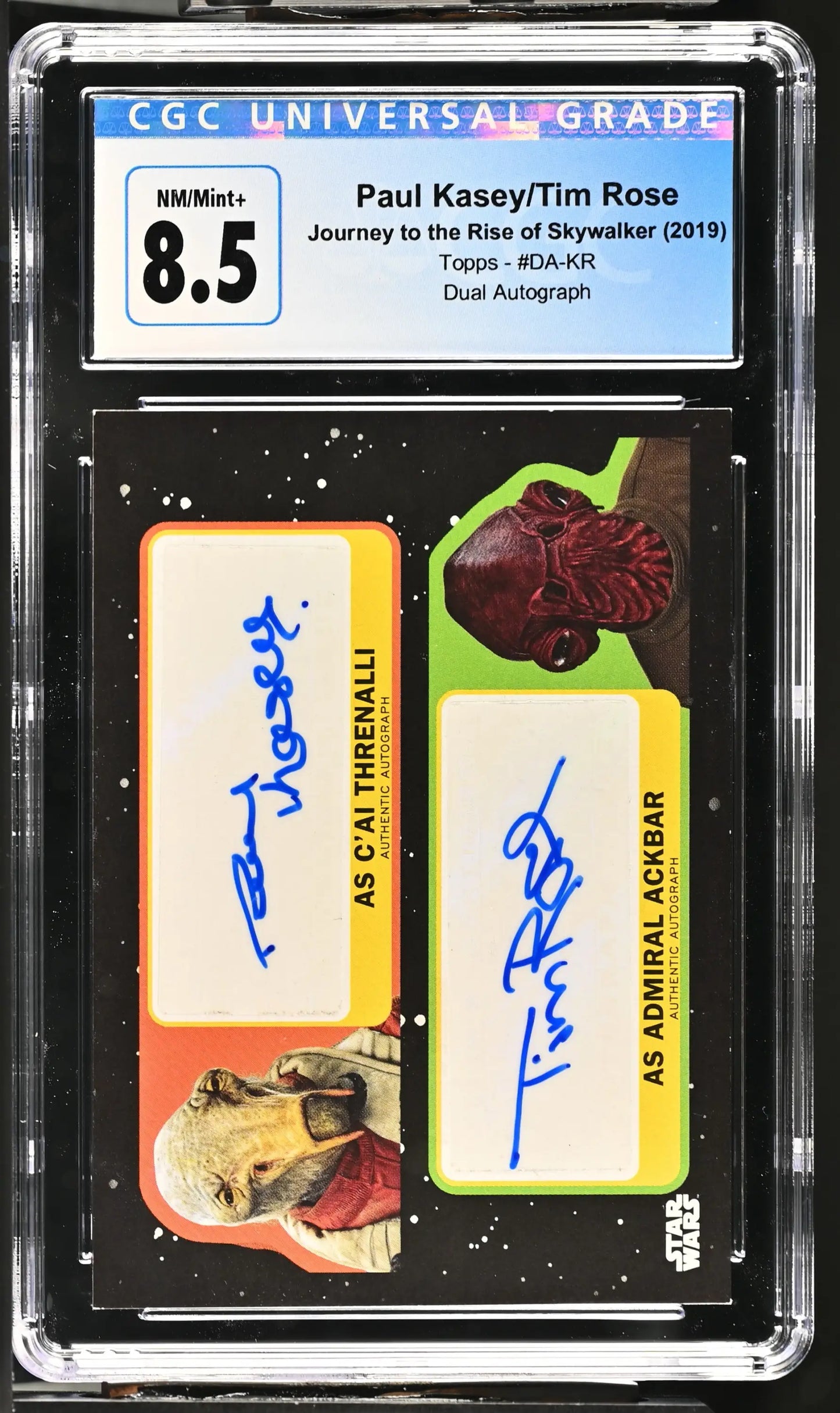 Graded Star Wars Autograph Card DA-KR featuring Paul Kasey and Tim Rose 3/5 CGC 8.5