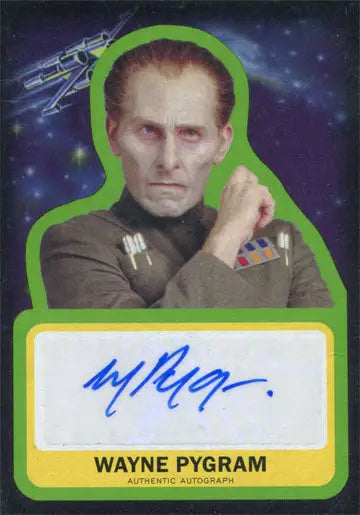 Trading card of Wayne Pygram as Tarkin in military uniform with signature