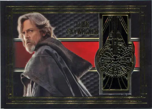 Bearded Luke Skywalker in hooded cloak for Star Wars Last Jedi commemorative emblem