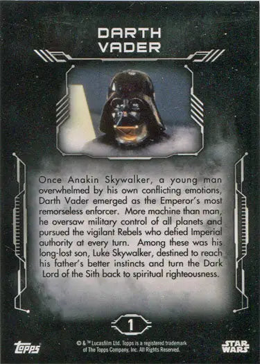 Darth Vader helmeted visage on Star Wars Masterwork 2016 Base Card trading cards