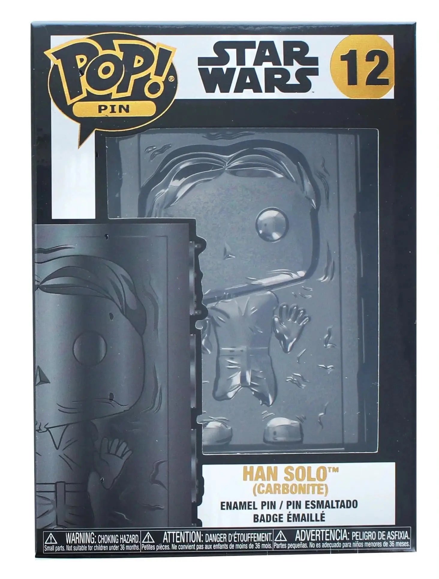 Gray metallic Star Wars Pop pin Han Solo in Carbonite enamel pin collectible