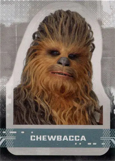 Chewbacca character sticker card featuring a furry brown creature’s unique face