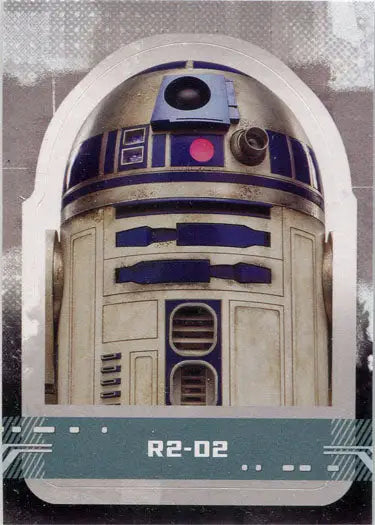 Cylindrical blue and white droid R2-D2 on Star Wars character sticker card CS-7