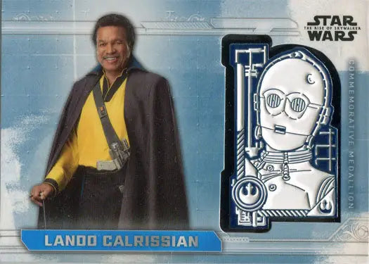 Trading card featuring Lando Calrissian and C-3PO from Star Wars Rise Skywalker Commemorative Medallion Card