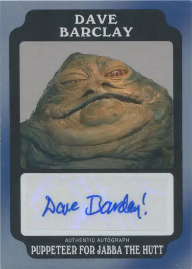 Grotesque alien creature inspired by Jabba the Hutt on Star Wars autograph card by Dave Barclay