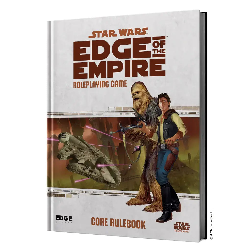 Star Wars Edge of the Empire Core Rulebook with Wookiee and Millennium Falcon backdrop