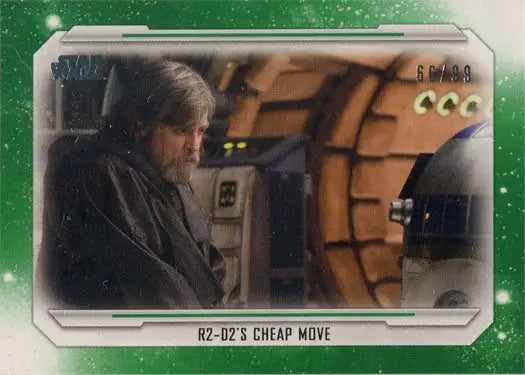 Person in dark robes in a spacecraft cockpit on Star Wars Green Parallel Base Card 94