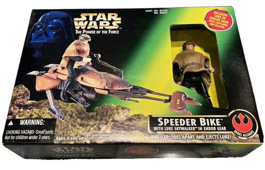 Star Wars Power of the Force Speeder Bike toy with Luke Skywalker in retail packaging